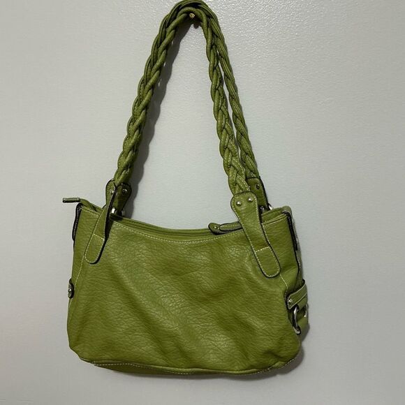Strada Forest Green Shoulder Bag with a braided handle - Picture 4 of 10